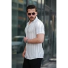 Erkek Kısa Kollu Gri çizgi Desenli örme Kumaş Pamuklu Gömlek