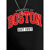 Erkek Uzun Kollu Bisiklet Yaka Boston Yazılı Iki Iplik Sweat
