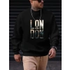 Erkek Uzun Kollu Bisiklet Yaka London Logo Baskılı Iki Iplik Sweat