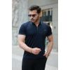 Erkek Yaka Ve Kolları çizgi Detaylı Fermuar Yakalı Kısa Kollu Tişört