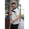 Erkek Yakalı çizgili Kısa Kollu T-shirt