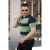 Erkek Yakalı Fermuarlı çift Renk Kısa Kollu T-shirt