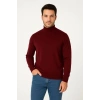 Erkek Yarım Boğaz Triko Kazak Yumuşak Dokulu Pamuklu Ince Dokuma, Uzun Kollu Rahat Regular Kalıp - Bordo
