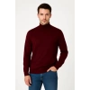 Erkek Yarım Boğaz Triko Kazak Yumuşak Dokulu Pamuklu Ince Dokuma, Uzun Kollu Rahat Regular Kalıp - Bordo
