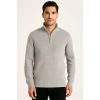 Erkek Yarım Fermuarlı Triko Kazak – Selanik Örgü, Dik Yaka, Pamuklu Dokuma, Regular Fit Uzun Kollu Kışlık Model - Gri