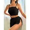 Kadın Siyah Yandan Yırtmaçlı Askılı Şortlu Pijama Takım 5041
