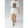 Gömlek Bağlamalı Şort - Krem