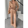 JAKARLI BLUZU TASARIM DETAYLI CEKET-PANTOLON-BLUZ 3 LÜ TAKIM - Bej