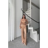 JAKARLI BLUZU TASARIM DETAYLI CEKET-PANTOLON-BLUZ 3 LÜ TAKIM - Bej