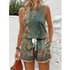 Kadın Askılı Yuvarlak Yaka çiçek Baskılı Süprme Bluz Ve Short Ikili Takım