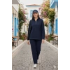 Kadın Balıkçı Yaka Fermuar Detay Polar Sweat Ve Pantolon Ikili Takım