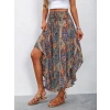 Kadın Beli Lastikli Bağcıklı Asimetrik Kesim Detaylı Desenli Bürümcük Etek