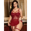 Kadın Bordo Dantelli Transparan Büyük Beden Fantezi Gecelik Takımı 8002