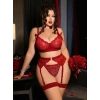 Kadın Büyük Beden Kırmızı Dantelli Jartiyerli Fantezi İç Giyim Takımı 8005