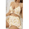 Kadın Çiçekli Ekru Askılı Şortlu Pijama Takım 5017