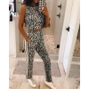Kadın Dalgıç Kumaş Dijital Leopar Baskılı şerit Detaylı Takım