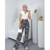 Kadın Desenli Dokuma Viskon Kumaş Cepli Bol Paça Pantolon