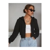 Kadın Fermuarlı Kapüşonlu Rahat Kesim Crop İçi Polarlı Örme Sweatshirt Hırka
