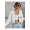 Kadın Fitted Crop Kapşonlu Zip Fermuarlı Polar Hırka Sweatshirt