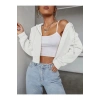 Kadın Fitted Crop Kapşonlu Zip Fermuarlı Polar Hırka Sweatshirt