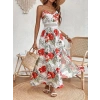 Kadın Ip Askılı V Yakalı Bel Güpür çiçek Desenli Yandan Yırtmaçlı Maksi Süprem Elbise