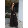 Kadın Kayık Yaka Sırt Dekoltesi Ve Yırtmaç Detay Maxi Boy Elbise