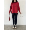 Kadın Kırmızı Kapşonlu Etek Ucu Detay Arma Ters Dikiş Gorunumlu Ikili Takım