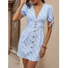 Kadın Kısa Bağcıklı Kol Kruvaze Yaka önden Düğmeli Kısa Poplin Elbise