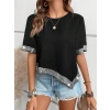 Kadın Kısa Kollu Bisiklet Yaka Asimetrik Kesim Detaylı Pul Payetli Krep Bluz
