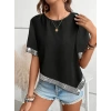 Kadın Kısa Kollu Bisiklet Yaka Asimetrik Kesim Detaylı Pul Payetli Krep Bluz