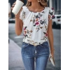Kadın Kısa Kollu Bisiklet Yaka çiçek Baskılı Süprem Bluz