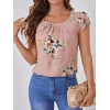 Kadın Kısa Kollu Bisiklet Yaka çiçek Baskılı Süprem Bluz