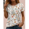 Kadın Kısa Kollu Bisiklet Yaka çiçek Desenli Viskon Bluz