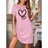 Kadın Kısa Kollu Bisiklet Yaka Kalp Desenli Viskon Elbise