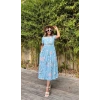 Kadın Kısa Kollu çiçek Baskı Midi Boy Süprem Elbise