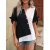 Kadın Kısa Kollu Kollardan Bağlamalı önden Asimetrik Kesim çift Renk Detaylı Düğmeli Ithal Krep Bluz
