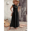 Kadın Kısa Kollu önden Düğmeli Paçaya Doğru Geniş Cepli Uzun Bürümcük Tulum