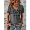 Kadın Kısa Kollu önden Fermuarlı Yazı Baskılı Viskon Bluz
