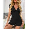 Kadın Kısa Kollu önü Düğmeli Mini Bodycon Fitilli Kaşkorse Tulum