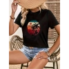 Kadın Kısa Kollu Palmiye Baskılı Viskon T-shirt