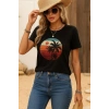 Kadın Kısa Kollu Palmiye Baskılı Viskon T-shirt