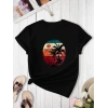 Kadın Kısa Kollu Palmiye Baskılı Viskon T-shirt