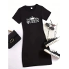 Kadın Kısa Kollu Queen Baskı Iki Iplik Mini Elbise