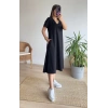 Kadın Kısa Kollu V Yaka Cepli A Kesim Detaylı Viskon Elbise