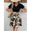Kadın Kısa Kollu V Yakalı Belden Kuşaklı çiçek Desenli üst Viskon Alt Süprem Elbise