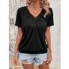 Kadın Kısa Kollu V Yakalı Büzgü Detaylı Viskon Bluz