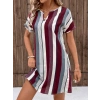 Kadın Kısa Kollu V Yakalı çizgi Baskılı Süprem Elbise