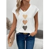 Kadın Kısa Kollu V Yakalı Kalp Desen Viskon Bluz