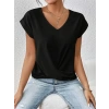 Kadın Kısa Kollu V Yakalı önden çapraz Geçmeli Detay Viskon Bluz