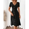 Kadın Kısa Kollu V Yakalı önden Düğmeli A Kesim Dokuma Elbise